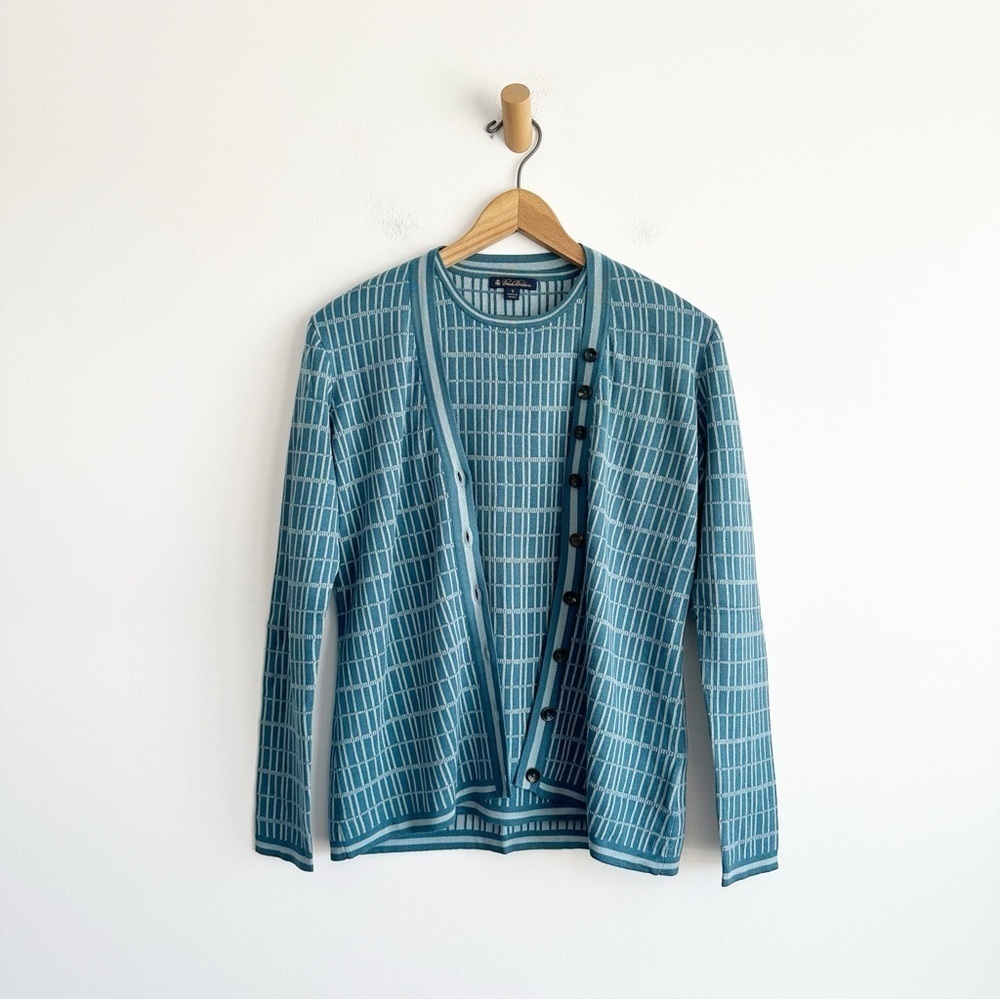 Brooks Brothers Double Jacquard Silk Blend Cardigan Sweater Set  Women's Small